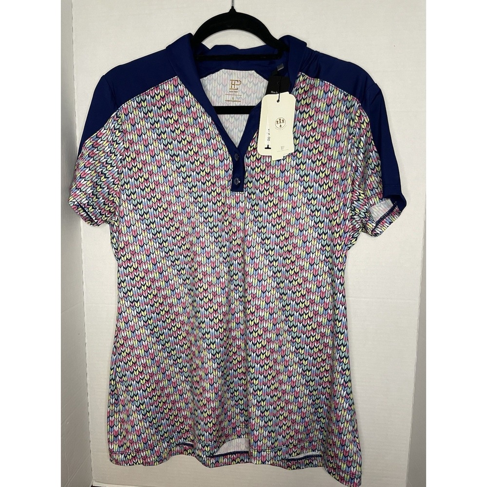 EP New York Women's Large Multi Color Button Golf Shirt PGA West NWT
